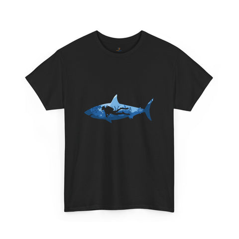 Scuba Diver & Shark Unisex Heavy Cotton Tee